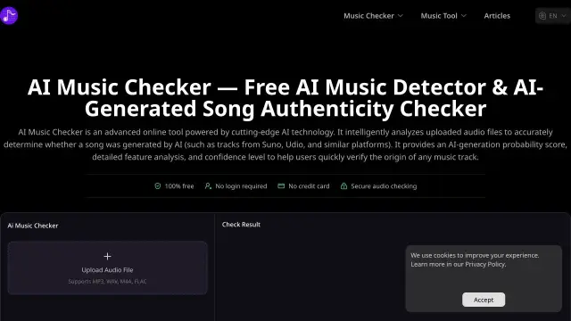 Vista previa del sitio web de AI Music Checker