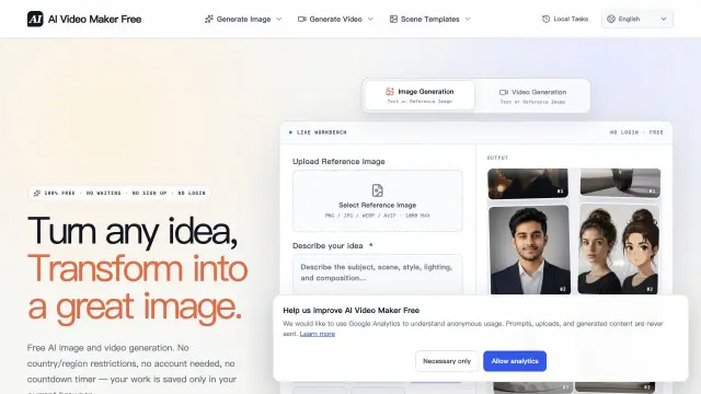 Vista previa del sitio web de AI Video Maker Free