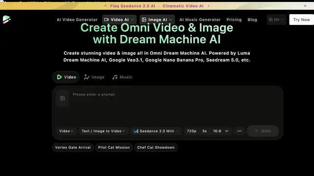 Vista previa del sitio web de Dream Machine AI