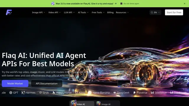 Vista previa del sitio web de Flaq AI API Platform
