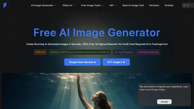 Vista previa del sitio web de Free AI Image Generator