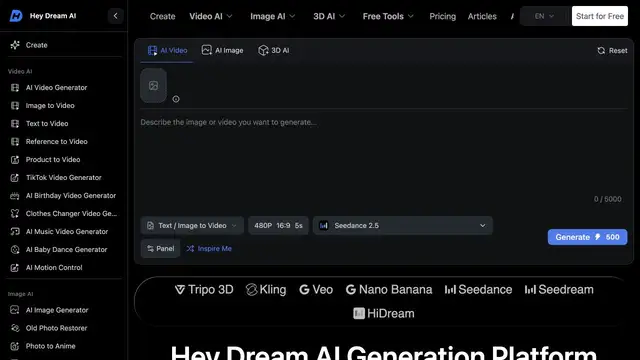 Vista previa del sitio web de Hey Dream AI