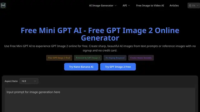 Vista previa del sitio web de Free GPT Image AI