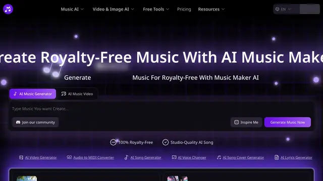 Vista previa del sitio web de Music Maker AI