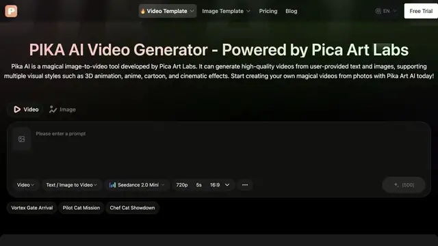 Vista previa del sitio web de Pika AI