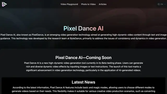 Vista previa del sitio web de Pixel Dance AI