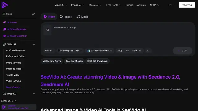 Vista previa del sitio web de Free SeeVido AI