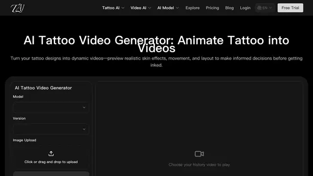 Vista previa del sitio web de AI Tattoo Video Generator
