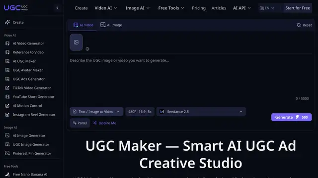 Vista previa del sitio web de UGC Maker AI